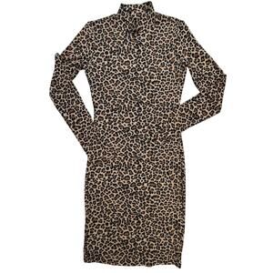 Bardot Leopard Print Bodycon Dress XS Mock Neck Long Sleeve Mini